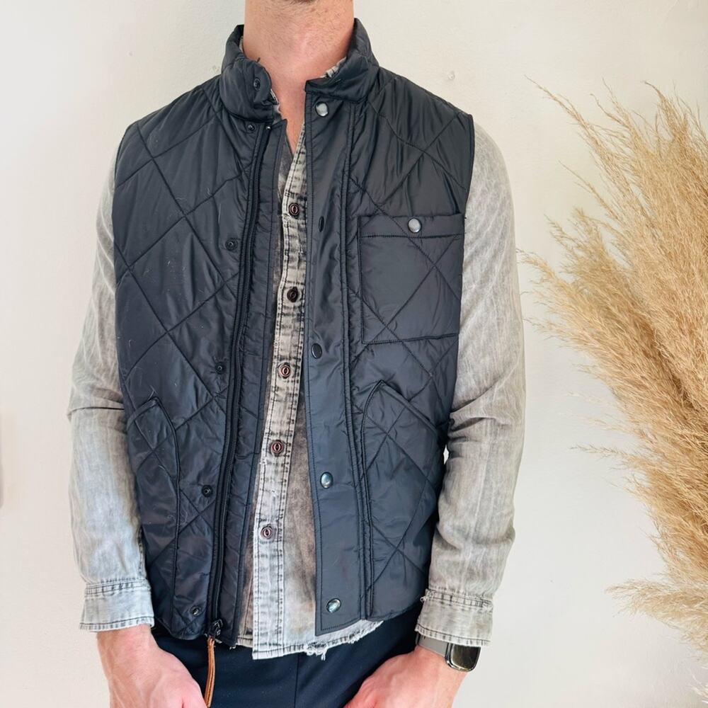 MENS J CREW Black Sussex Quilted Down Puffer Vest Pockets Sleeveless Jacket S